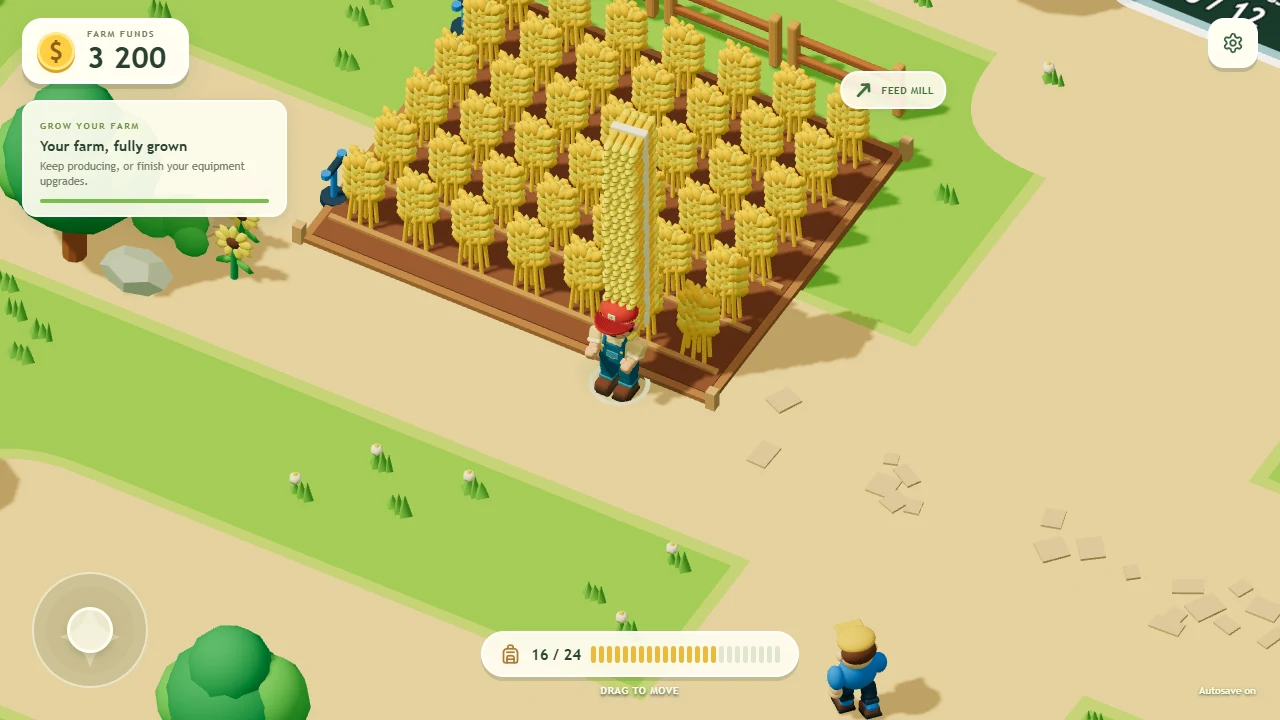 The red-capped farmer carrying a tall wheat stack beside a golden wheat field.